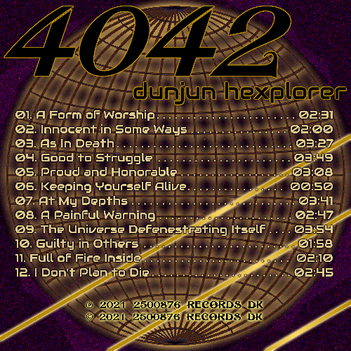 4042 back cover, featuring the above track listing over a segmented sphere