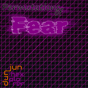 Permutations of Fear front cover art, featuring a pink line pattern over a background of stars
